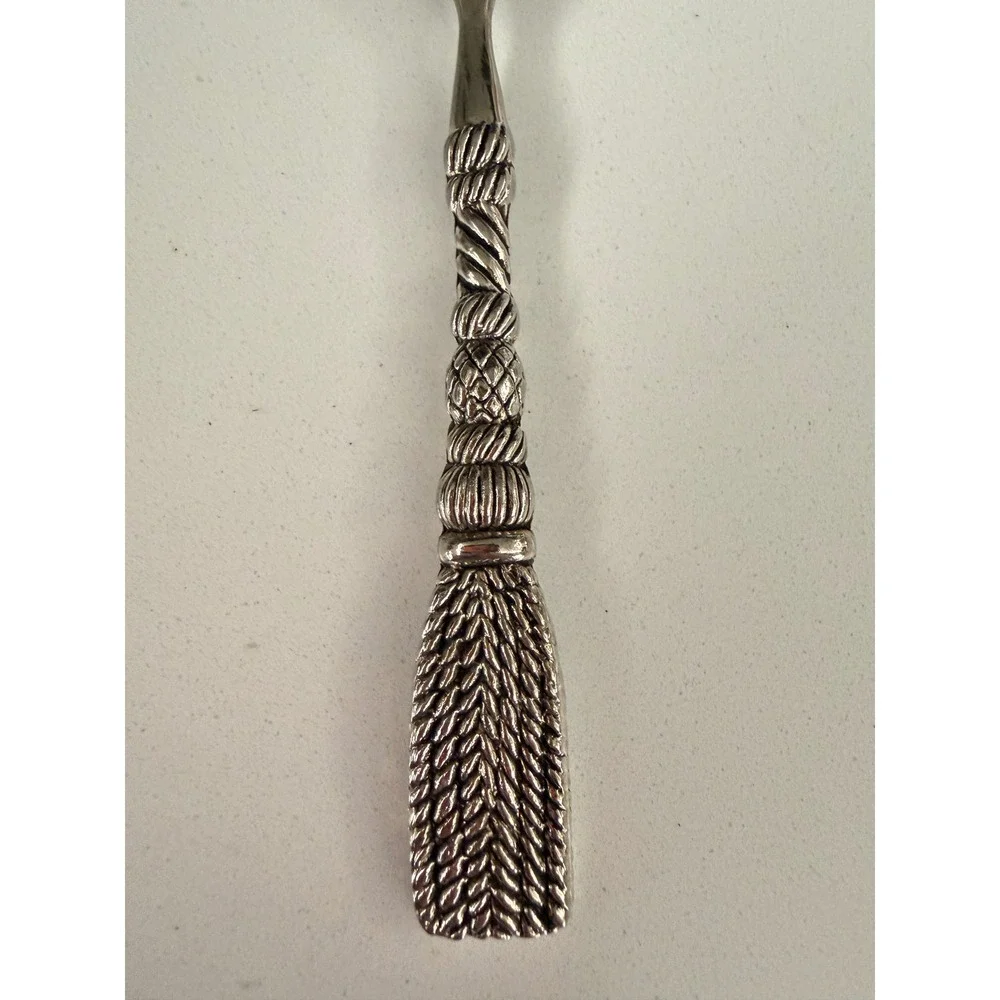 Vintage Gilda Silver Tone Tassel Handle Cocktail Olive Fork Two Prong 5.5 Inch